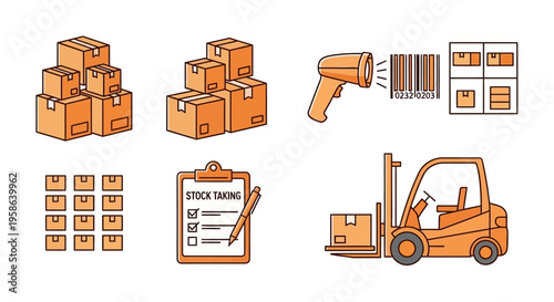 Forklift with boxes and stock taking.