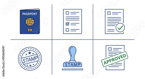 Travel documents and approval stamps.