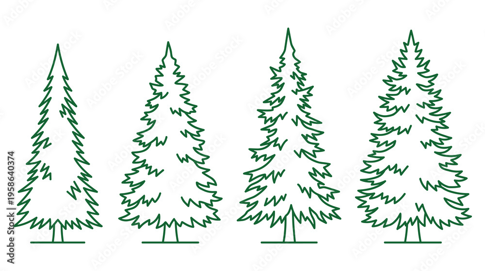 Obraz premium Green pine tree line art collection for nature landscape illustrations