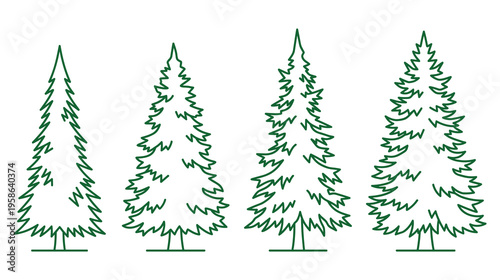 Green pine tree line art collection for nature landscape illustrations
