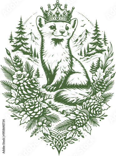 Royal Pine Marten Forest Crown Vector