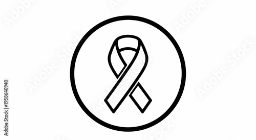 Black outline awareness ribbon icon vector for support, charity, health campaigns, and medical causes