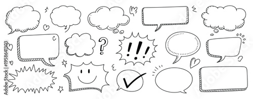 Hand Drawn Sketch Speech Bubble Elements, vector illustration