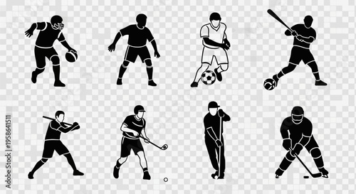 Silhouette icons of various sports players.