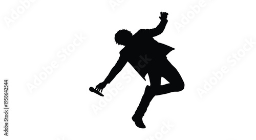 Energetic musician performing with a microphone captured in a striking silhouette
