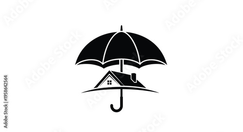 House sheltered by an umbrella representing home insurance protection silhouette