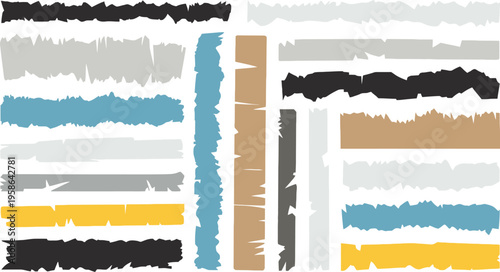 Abstract multicolored ripped paper pieces vector set with uneven edges, torn paper textures collection for collage design, scrapbook elements, creative backgrounds and modern graphic layouts