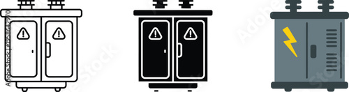 Electric Cabinet Icon, power control panel vector illustration representing energy distribution electrical safety transformer circuit network flat minimal style