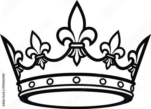 A black and white illustration of a royal crown with fleur de lis