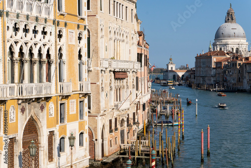 View from the Ponte dell'Accademia of the Grand Canal in Venice and the famous Basilica of Santa Maria della Salute (La Salute). Venice. Italy