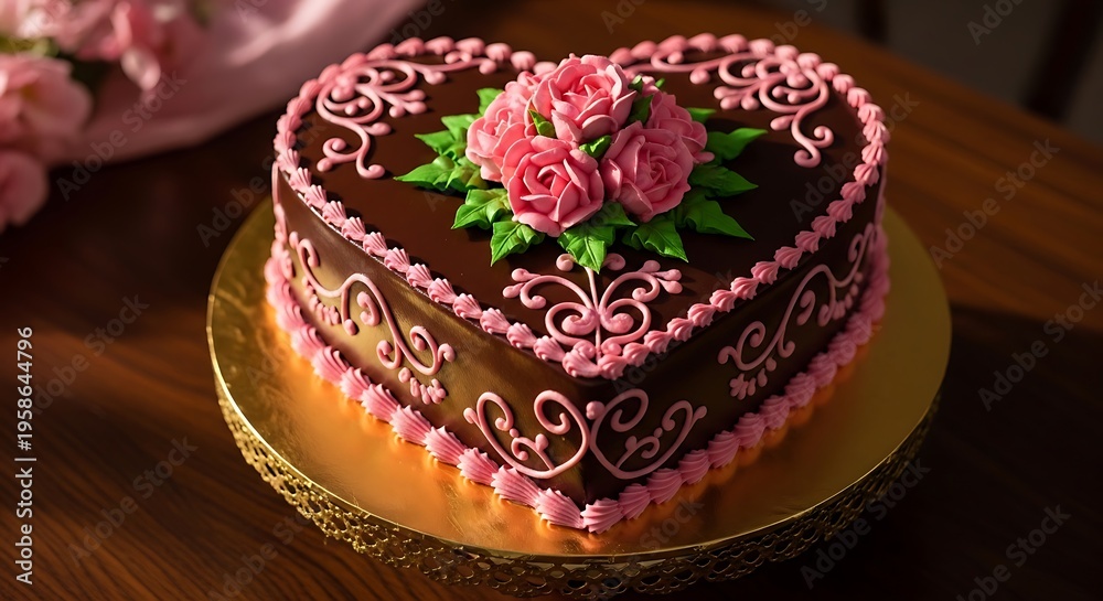 Naklejka premium Delicious heart shaped chocolate cake for mother's day celebration