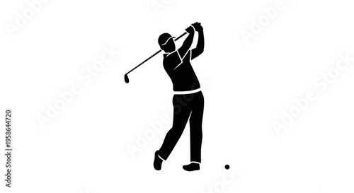 Golf player swinging club silhouette illustration.