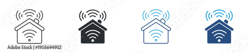 Smart home and WiFi connection icon set. Wireless network, internet signal and connected house concept. Vector illustration.