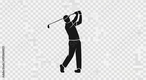 Golf player silhouette swinging club.