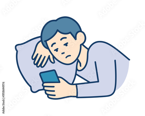 Smartphone Addiction Cartoon Man Social Media Overuse Concept