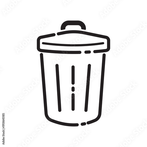 Minimal Trash Can Line Icon, Waste Basket Symbol