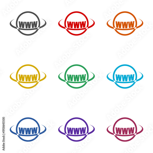 Globe WWW internet icon isolated on white background. Set icons colorful