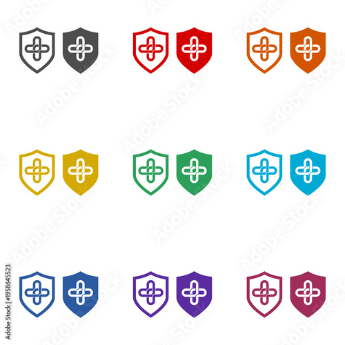 Medical shield icon isolated on white background. Set icons colorful