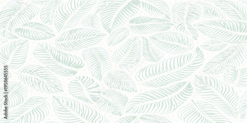 Seamless nature pattern with green fern leaf ornament and geometric line art for floral textile wallpaper and vector fabric backdrop illustration