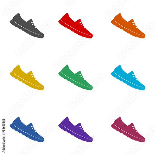 Running Sports Shoe icon isolated on white background. Set icons colorful