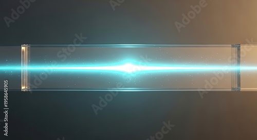 Abstract glowing light beam passing through glass tubes
