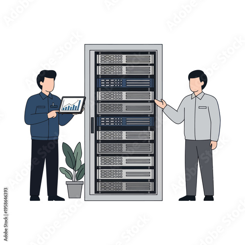 Server Room Maintenance - Technicians Monitoring Data Center Performance.