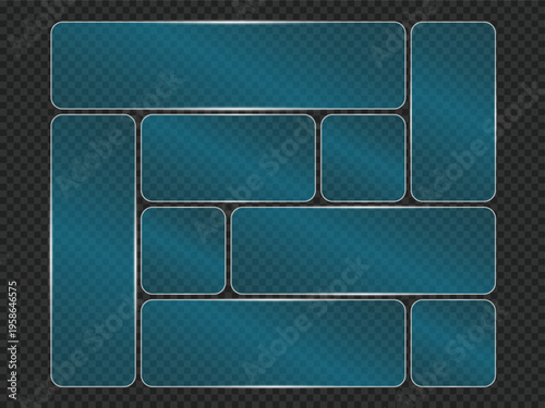 Minimalist user interface design with crystal-clear frames and semi-transparent 3D buttons, showcasing smooth gradients, frosted glass textures, and elegant light refractions in a glassmorphic aesthet