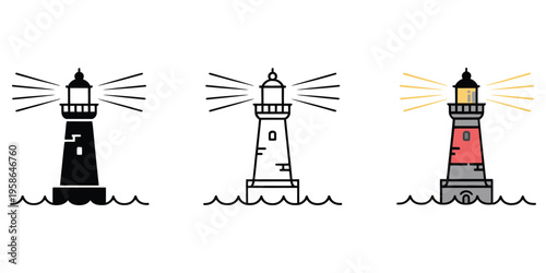 Lighthouse coastal tower icon, vector illustration of a maritime navigation tower, flat and minimal design for coastal, nautical, and travel-themed projects, isolated on white background.