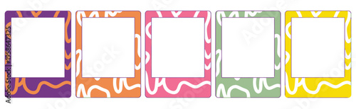 Set of empty polaroid frames in fluorescent colors with graffiti stains, vector collection of photo templates with shadows, cut out design elements for festive, cool style decoration