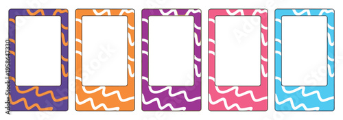 Set of empty polaroid frames in fluorescent colors with graffiti stains, vector collection of photo templates with shadows, cut out design elements for festive, cool style decoration