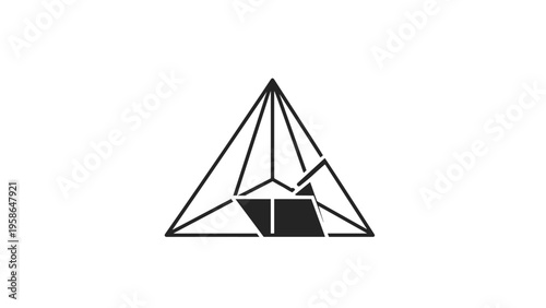 Abstract pyramid structure with internal lines and shaded base symbolizing hierarchical depth, architecture, and foundational strength.