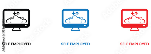 Three colorful TV screens showing self-employed concept with rising growth arrows and clouds