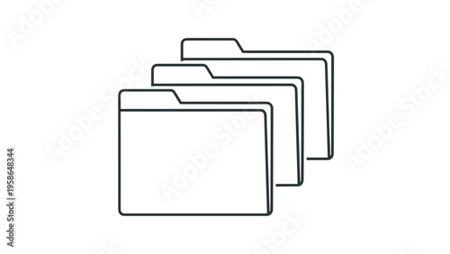 Stack of three folder icons representing document organization, digital filing systems, and categorized data management.