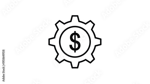 Gear icon with dollar sign representing financial systems, money management, economic mechanisms, and industrial profit business models.