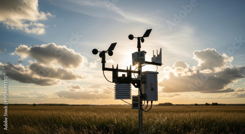 Weather Station Silhouette Against A Stunning Sunset, Capturing The Essence of Natures Beauty And Technology Working Together Concept Renewable Energy Design
