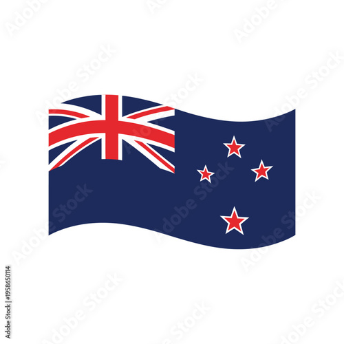 The flag of New Zealand waving on a white background