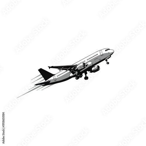 Airplane taking off illustration isolated on transparent background