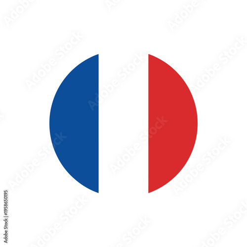 The French flag is depicted in a circular graphic design