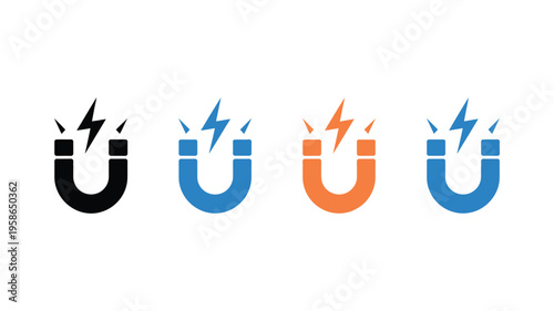 Magnet icon set, versatile vector collection in different styles, featuring classic and modern magnet symbols, clean flat and line designs for science, technology, and business-themed projects.