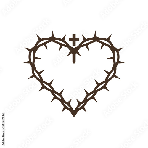 A heart made of thorny barbed wire with a cross