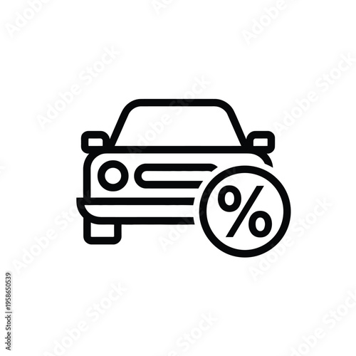A simple black line drawing of a car with a percent sign