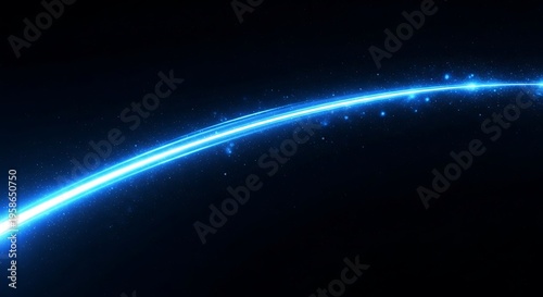 A blue light streaks across a dark starry sky