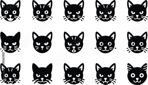 Cat Head Silhouette Icon Collection Set