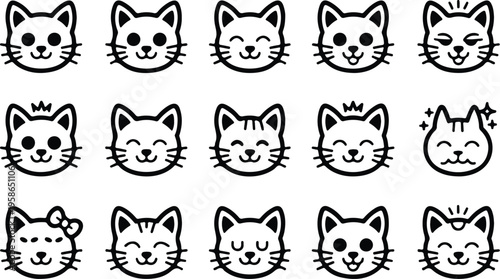 Cat Head Silhouette Icon Collection Set