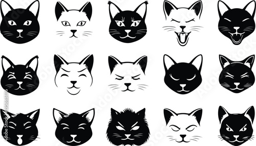 Cat Head Silhouette Icon Collection Set