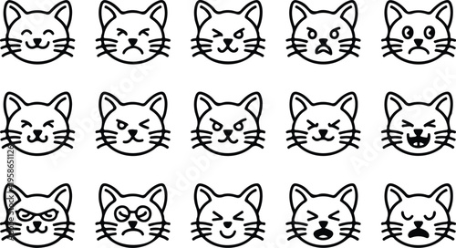 Cat Head Silhouette Icon Collection Set