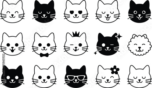 Cat Head Silhouette Icon Collection Set