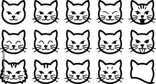 Cat Head Silhouette Icon Collection Set