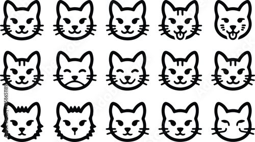 Cat Head Silhouette Icon Collection Set