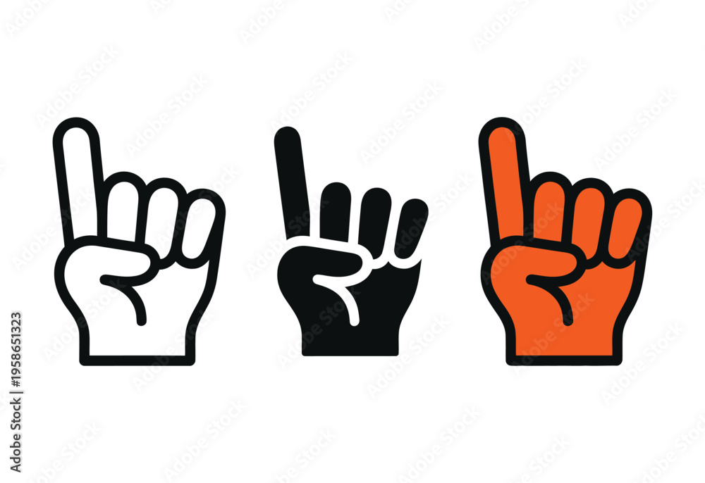 Obraz premium Three cartoon hands with index fingers raised in different colors
